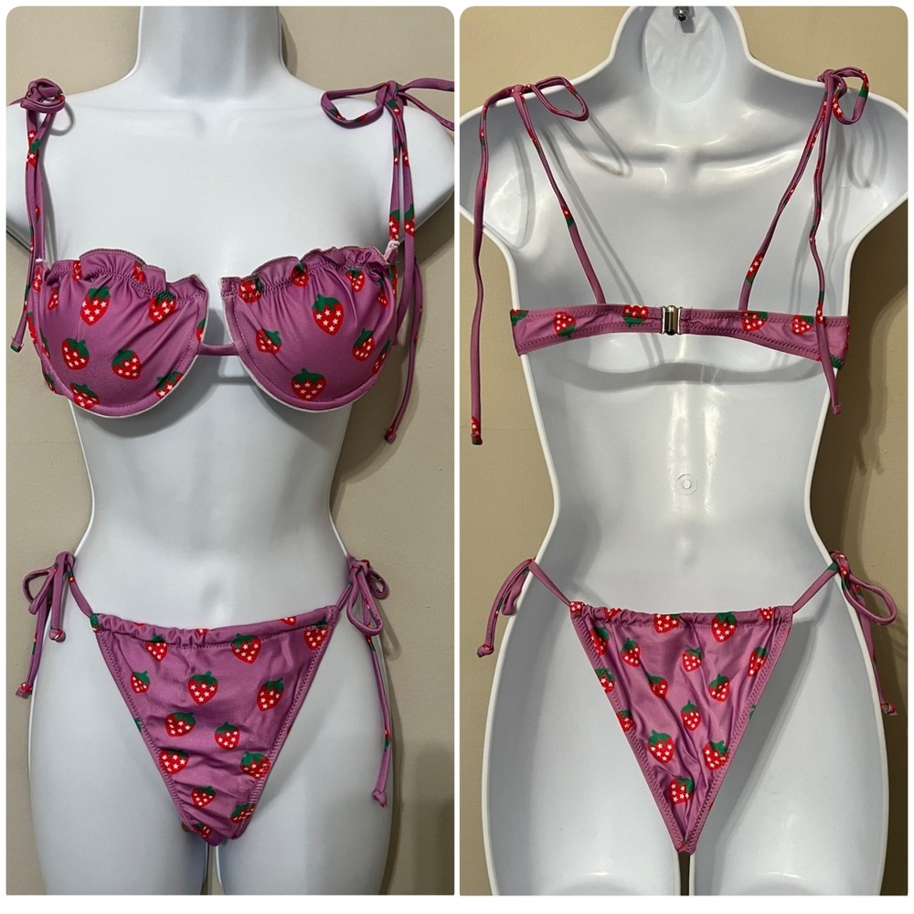 Strawberry Print Underwire Cheeky Bikini Set